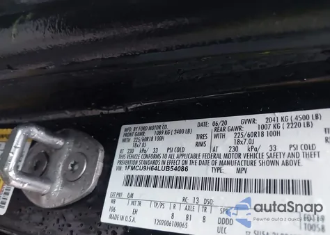 2020 Ford Escape Sel из США, поврежденный, VIN 1FMCU9H64LUB54086